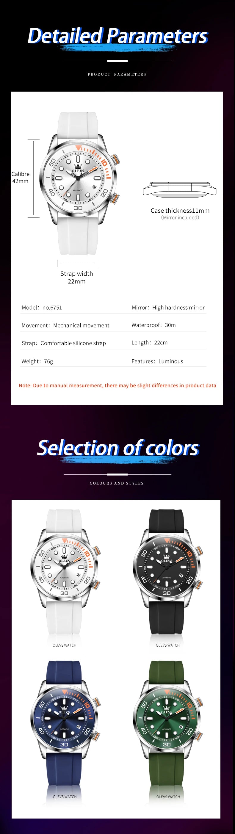 OLEVS Automatic Men's Watches Luxury Top Brand Green Water Ghost Diving Series Silicone Strap Original Mechanical Man Watch 6751