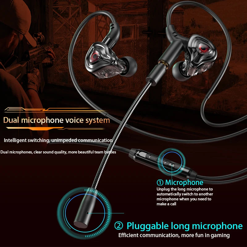 3.5mm/Type-C/USB E-sports Gaming Headset 360° Surround Sound, HiFi Stereo Wired Headphone in-ear dual Mic, PUBG Gaming Earphone