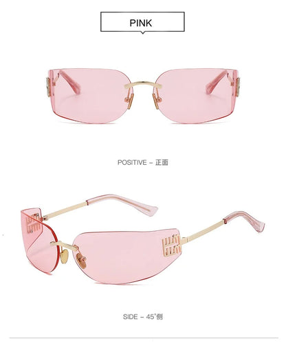 New Frameless Curved Metal Square Sunglasses Women Rimless Cutting Personality Glasses Fashion Brand Design Y2K Punk Sun Glasses