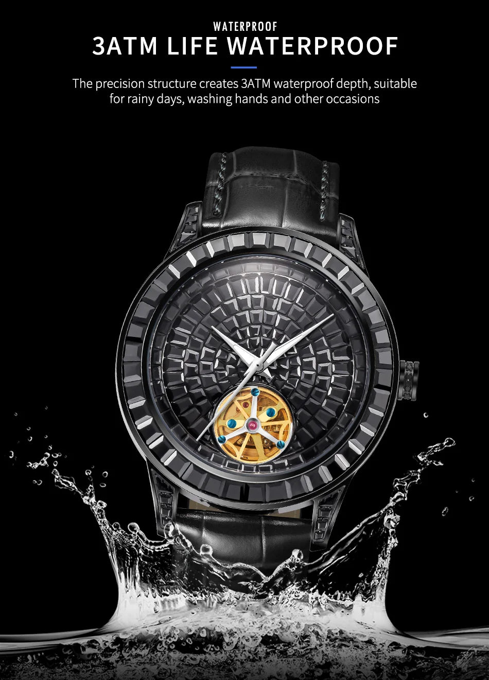 2025 New Haemmer Jacob Diamond Face Tourbillon Mechanical Men's Watch Men's Genuine Leather Glowing Mechanical Watch