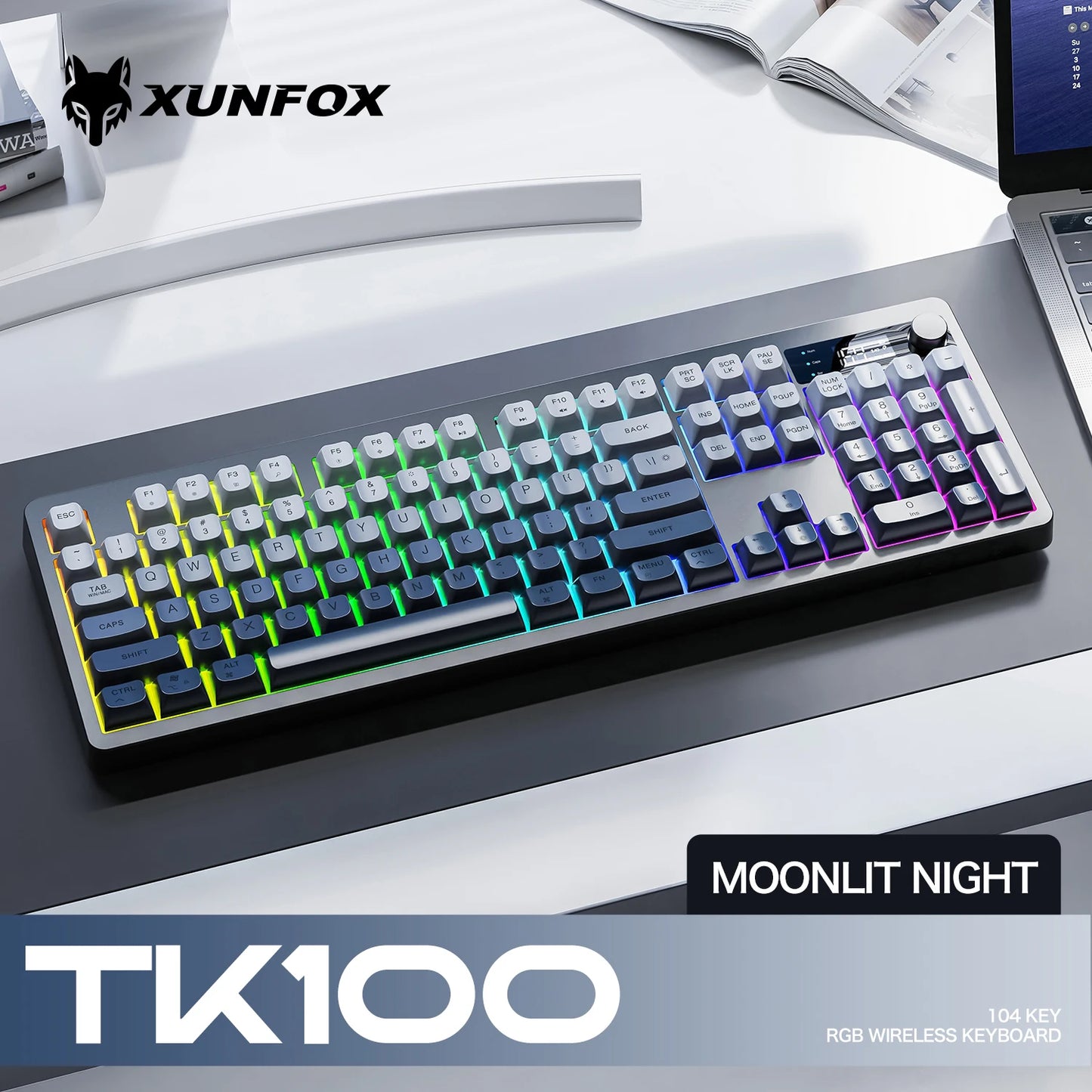Teclado XUNFOX TK100 sem fios 2.4 Bluetooth de modo duplo para gaming, silencioso, escritório e portátil, universal
