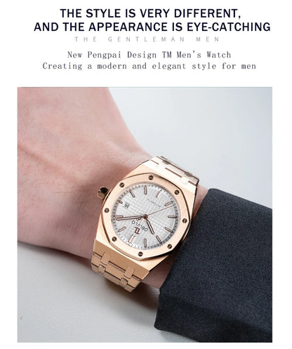 OBLVLO TM-ASP Luxury Men's Watch 41mm Blue Dial Rose Gold Automatic Luminous Waterproof Mechanical Casual Business Watch