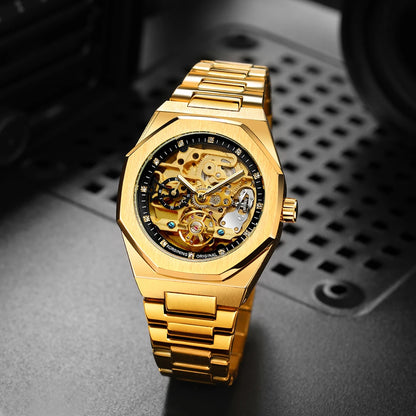 Forsining Tourbillon Skeleton Mechanical Watch for Men Luminous Hands Stainless Steel Strap Fashion Business Automatic Watches
