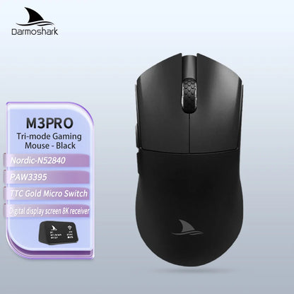 Darmoshark M3Pro Gaming-Maus 2.4G BT kabellos Tri-Mode PAW3395 Sensor N52840 26000DPI für große Hände mit Makro-Treiber – Maus für Gaming