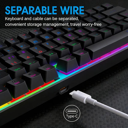 KEBIDUMEI RGB Mechanical Keyboard USB Wired Gaming Keyboard 104 Keys Hot Swappable Ergonomic Keyboard Computer Accessories For PC