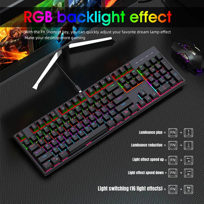 KEBIDUMEI RGB Mechanical Keyboard USB Wired Gaming Keyboard 104 Keys Hot Swappable Ergonomic Keyboard Computer Accessories For PC