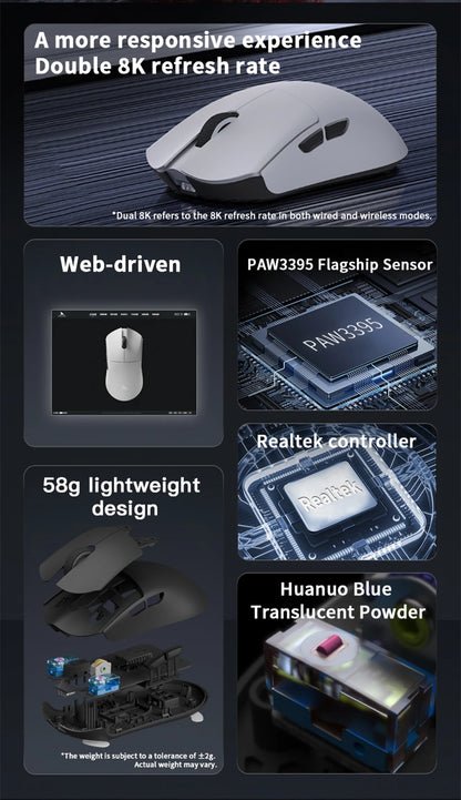 Darmoshark M3 V2 Gaming Mouse Wireless Tri-Mode 8K, PAW3395 Sensor, 26K DPI Ultra-Light Gaming Mouse for PC & Laptop