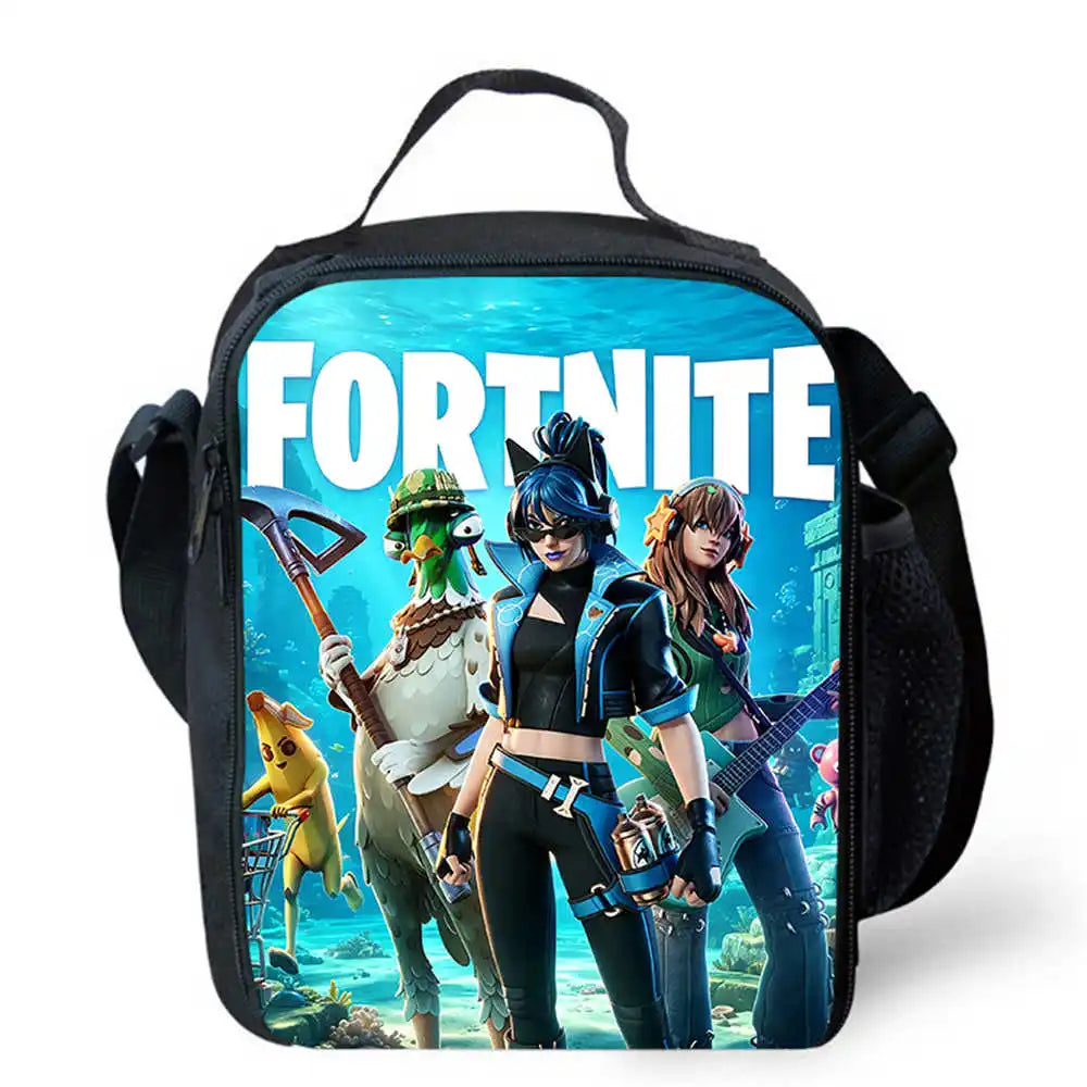 Children's Cartoon Fortnite Picnic Bag For Boys and Girls Age 5-10，Kids Insulated Cooler Lunch Bags Cute Portable Lightweight
