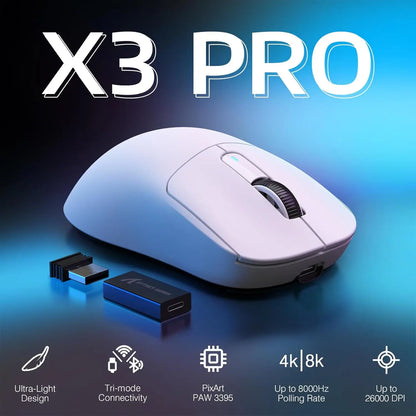 Rato Gaming Sem Fios Bluetooth Attack Shark X3Pro PixArt PAW3395 26000dpi, Rato Ótico com Ligação Tri-Mode e Macros para Gaming