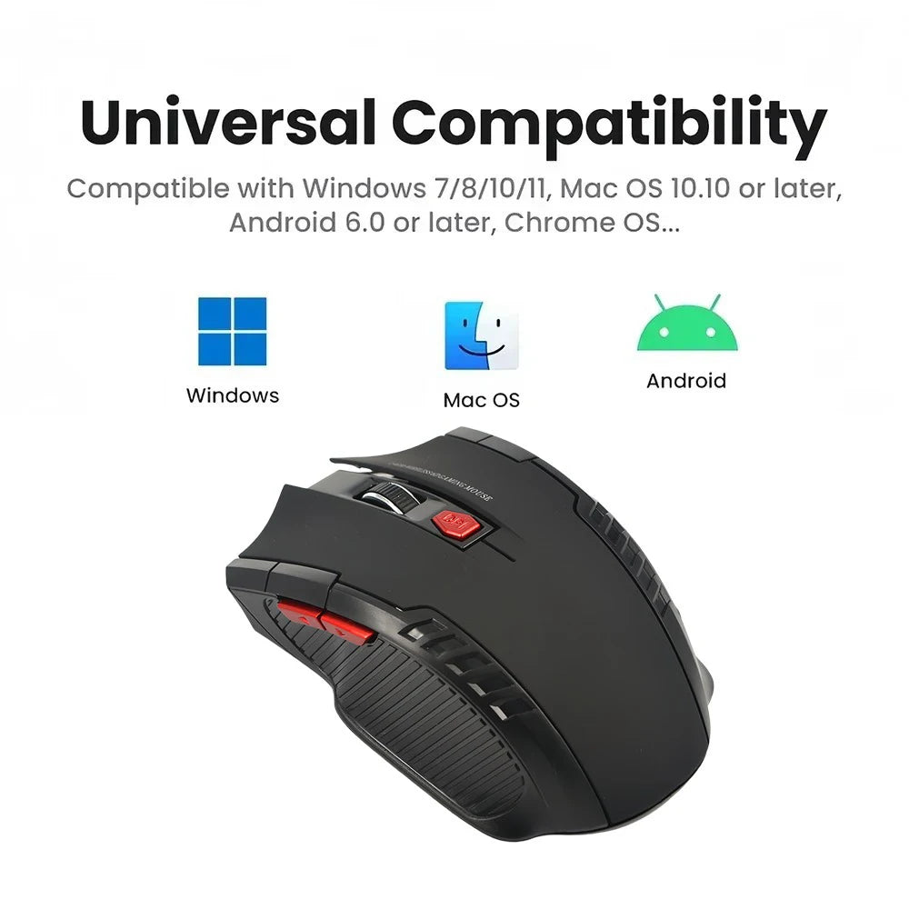 Mini rato sem fios 2.4G com recetor USB, 1600DPI, rato ótico sem fios profissional, scroll direito USB para portátil e PC gamer
