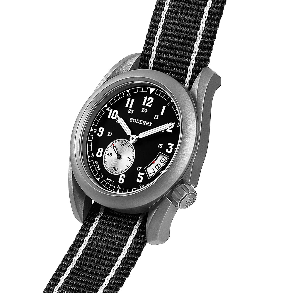 Boderry Field Watch Titanium Quartz Watches VOYAGER 38 Mens 100M Waterproof Clock Military Sport Luminous Business Wristwatch