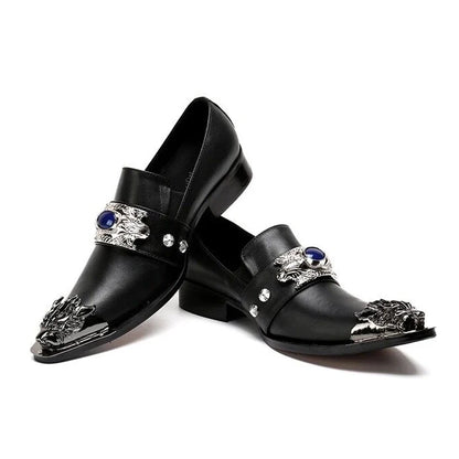 Men Luxury White Gold Metal Toe Oxford Elegant Loafers Slip On Dress Shoes Formal Wedding Party PU Leather Shoes Size 38-46