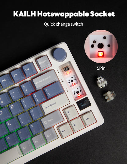 RK ROYAL KLUDGE M75 2.4G Wireless/Bluetooth/USB-C Mechanical Keyboard 81 Keys RGB Hot-Swappable Gasket Gamer Keyboard with Screen