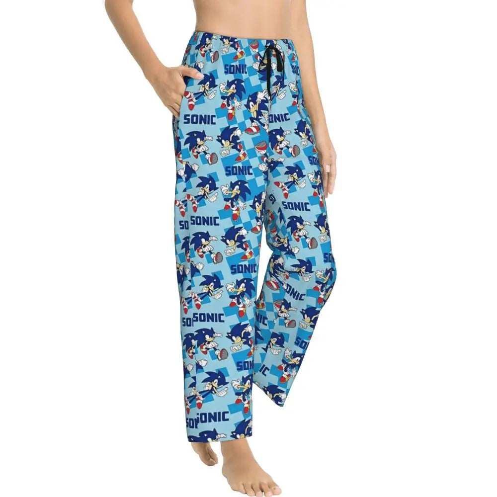 Custom Printed Womens Soniced Pajama Pants Hedgehog Game Sleepwear Sleep Lounge Bottoms with Pockets