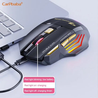 Rato Sem Fios Bluetooth Recarregável para Computador, Rato Gamer Ergonómico com Retroiluminação RGB, Silencioso, para PC
