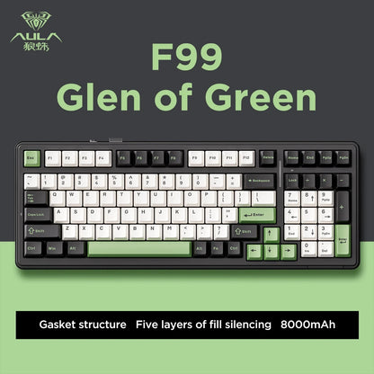 Teclado mecânico AULA F99 Bluetooth 5.0/2.4G sem fios/com fios, teclado gaming com montagem gasket, 99 teclas, personalizável