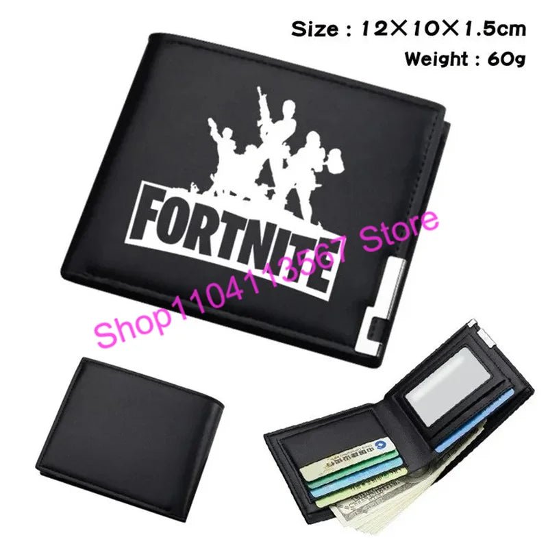 Carteira Fortnite com Figuras de Anime Victory Royale em Couro PU, Porta-Moedas, Clutch de Dinheiro com Alça de Pulso e Porta-Cartões