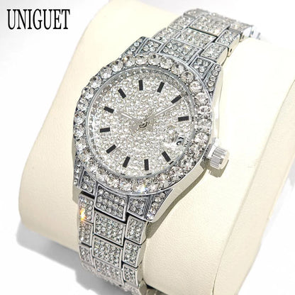 Hot Fashion Luxury Brand UNIGUET Womens Watch Elegant Pink Diamond Small Dial BlingBling Quartz Ladies Mini Iced Wristwatch Gift