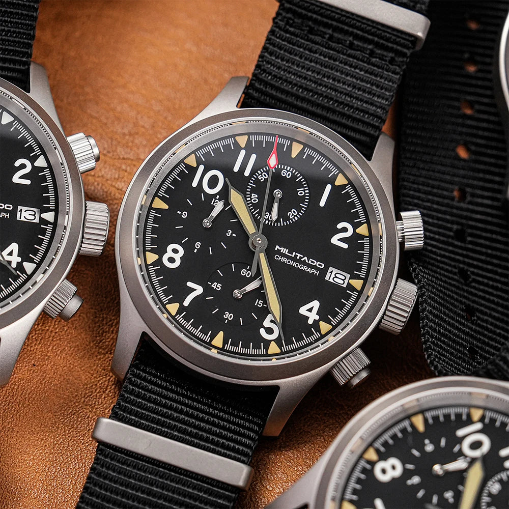 Militado ML1868KF Quartz Watch VK67 Chronograph Movement Military 3 Dial Vintage Watch 100m Waterproof Sapphire Crystal Watches