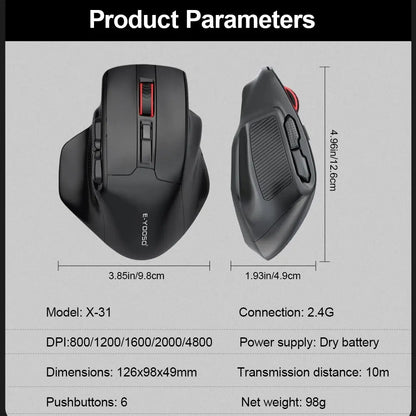 E-YOOSO X-31 USB 2.4G bezprzewodowa duża mysz gamingowa dla dużych dłoni PAW3212 4800 DPI 5 przycisków dla graczy komputer laptop PC