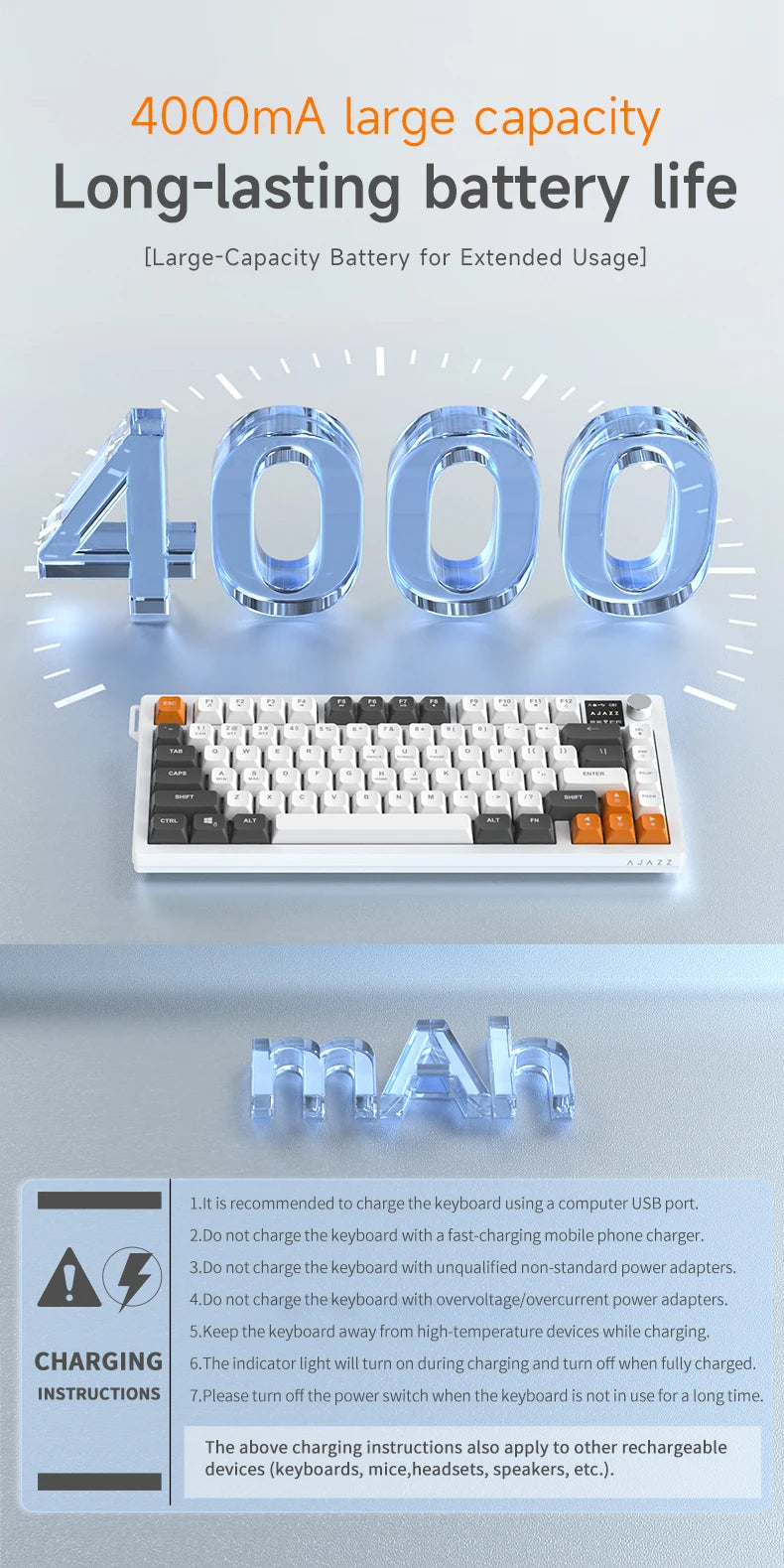 Teclado AJAZZ AF82 Office Low Profile RGB com fios/sem fios para gaming, layout 75%, 82 teclas, bateria de 4000mAh para Win/Mac