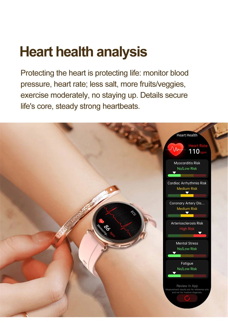 New 1.32inch Smart Watch For Women Health ECG Health Lady Watches Full Touch Screen Call Custom Dial Diamond Strap Smartwatch