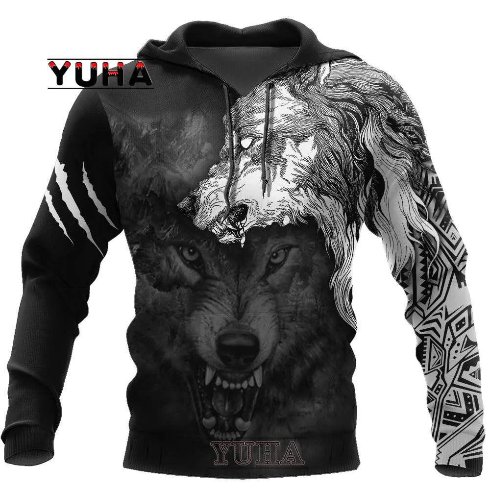 Sweatshirt com Capuz Unissexo Wolf com Impressão 3D, Pullover Cool com Gráfico Animal, Streetwear Masculino