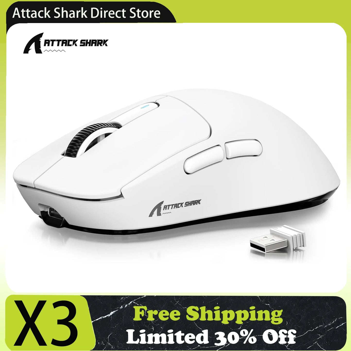 Attack Shark X3/X3 Pro Wireless Gaming Mouse, 26K DPI PixArt PAW3395, Tri-Mode Bluetooth 5.2/2.4G/Wired, 49g Ultralight Gaming Mouse for PC