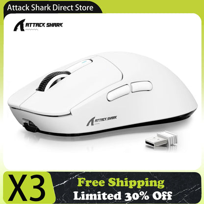 Attack Shark X3/X3 Pro Wireless Gaming Mouse, 26K DPI PixArt PAW3395, Tri-Mode Bluetooth 5.2/2.4G/Wired, 49g Ultralight Gaming Mouse for PC