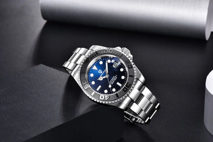 PAGANI DESIGN Automatic Watch Rose Gold Diver Watch 100M Waterproof Luxury Sport Wristwatch Black Rubber Strap Relogio Masculino