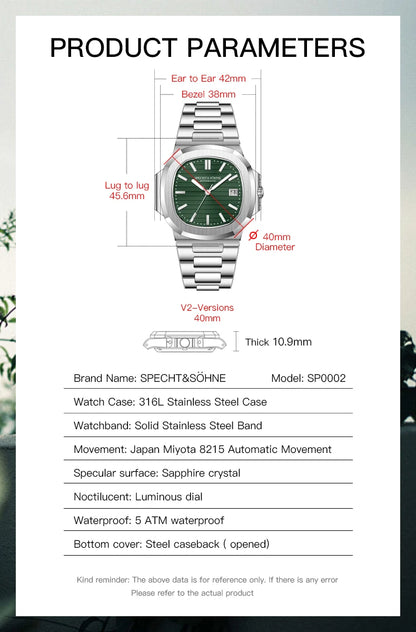 Specht & Söhne New Arrivals Fashion Automatic Mechanical Watches For Men Luminous Dial 42MM Steel Waterproof Classic 5711 Watch