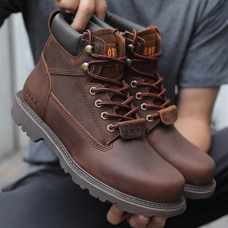 KOWM Cowhide Outdoor Men Hiking Shoes Waterproof Tactical Desert shoes Hunting Boots Snow Boots Fur Sneaker Women Trekking Shoes