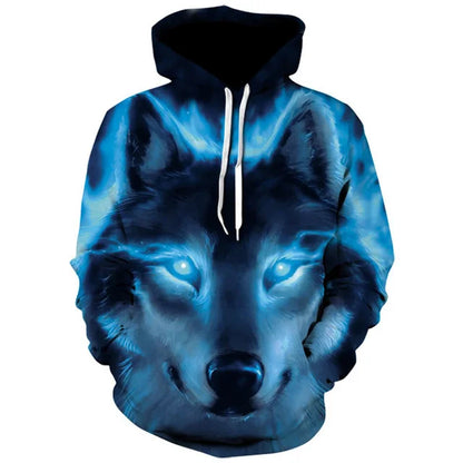 Sweatshirt com Capuz Oversized para Homem 2023, Padrão 3D de Lobo e Animais, Guerreiro Feroz, Moda Streetwear, Corte Largo, Fato de Treino Divertido para Fitness