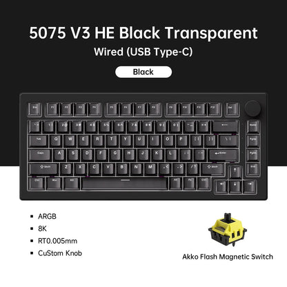 Teclado Magnético Akko 5075 V3 HE 75% — Teclado Mecânico Gaming Personalizado, Rapid Trigger 0.005mm, Taxa de Polling 8K, ARGB