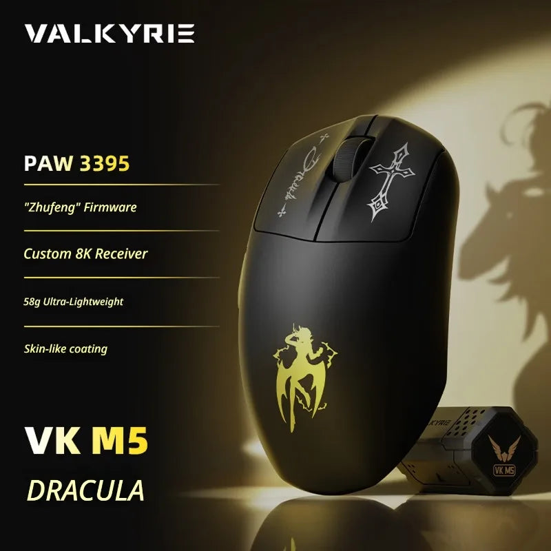 Mouse gaming wireless VALKYRIE VK M5 PRO con doppio 8K, ricevitore con display intelligente, ergonomico, leggero e a bassa latenza