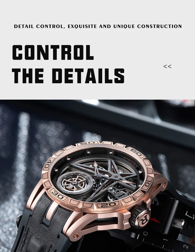 OBLVLO Mens Luxury Machinery Skeleton Dial Mechanical Automatic Watch Analog White Rubber Band Military Watch RD-901