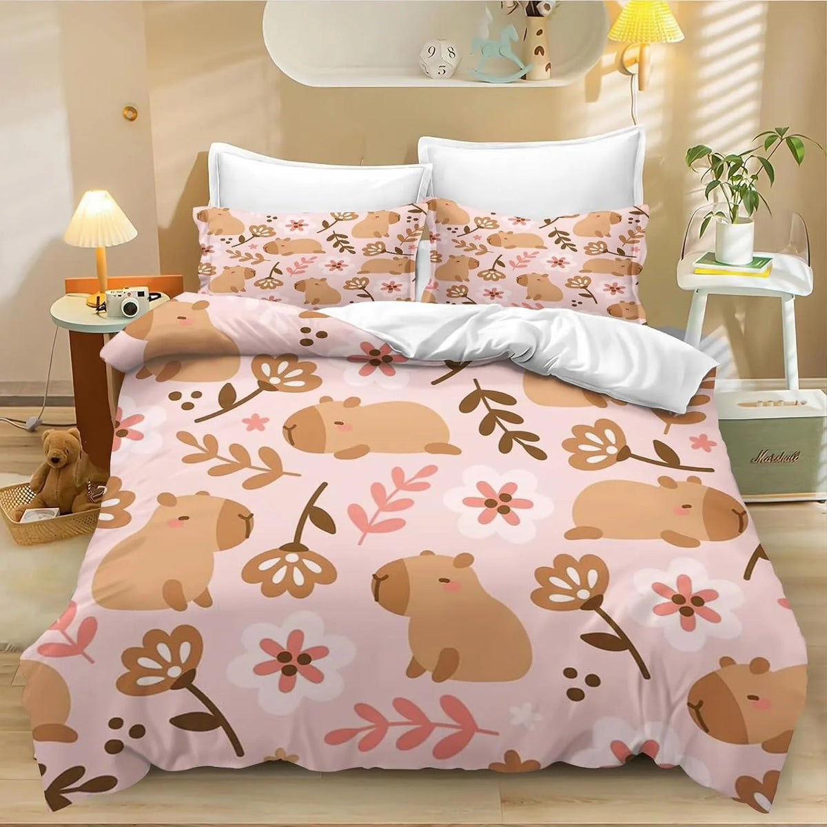 4 Cartoon Capybara Duvet Cover Pillowcase Capybara Bedding Set Adult Boy Girl Bedroom Decoration Children Single Double Size