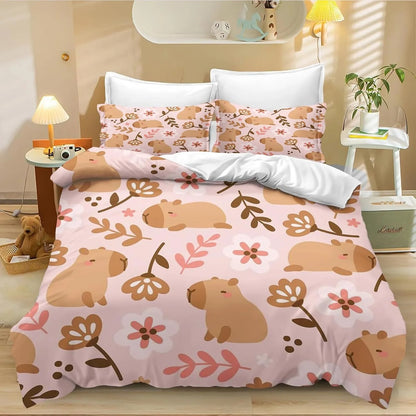 4 Cartoon Capybara Duvet Cover Pillowcase Capybara Bedding Set Adult Boy Girl Bedroom Decoration Children Single Double Size