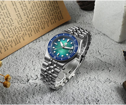 San Martin 40mm Enamel Spiral Dial Integrated Bracelet Men Diver Watch Miyota 9015 Automatic Mechanical Waterproof 200m SN0148