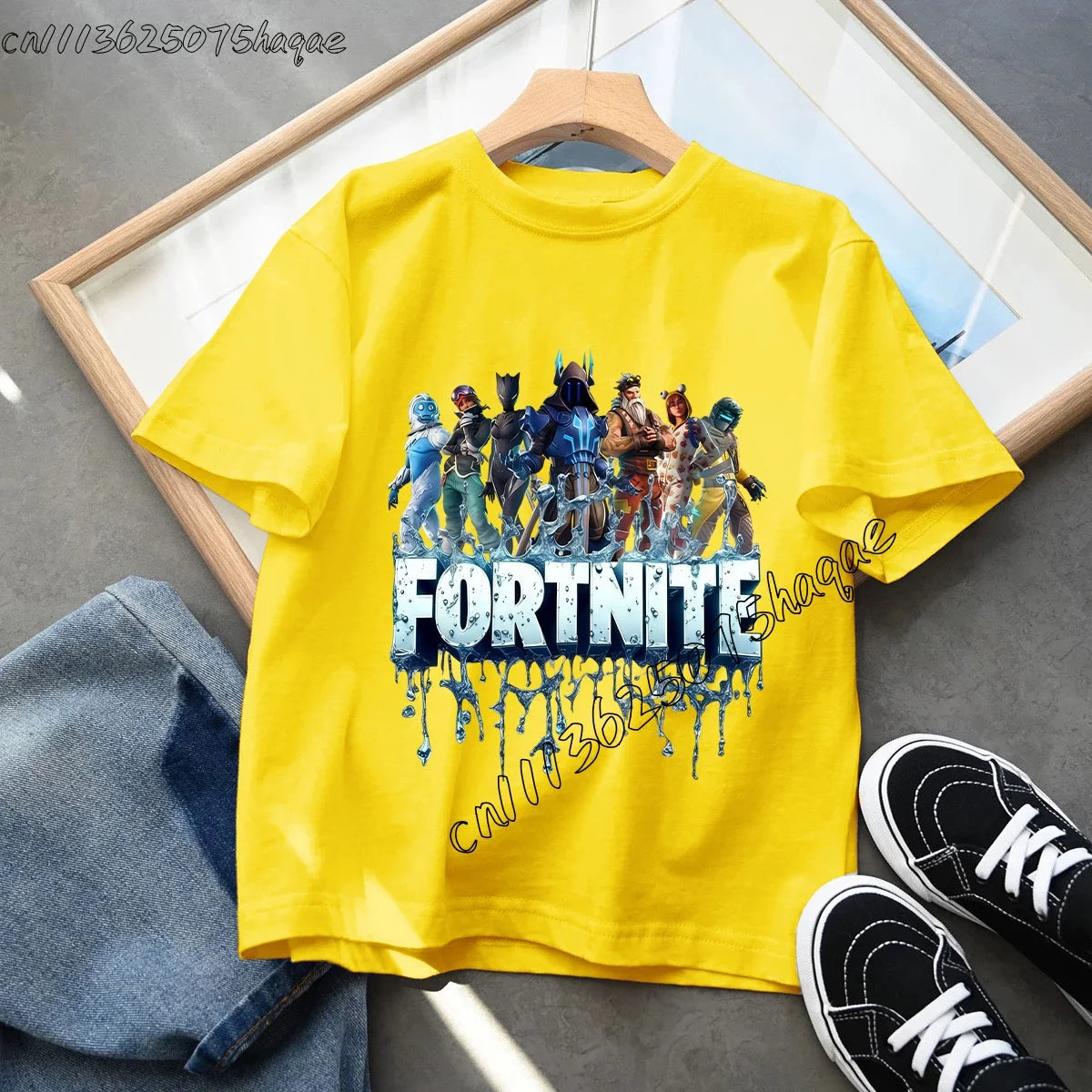 T-shirt infantil de verão Fortnite Bottle Royale — T-shirt de aniversário e festa para menino, manga curta em algodão