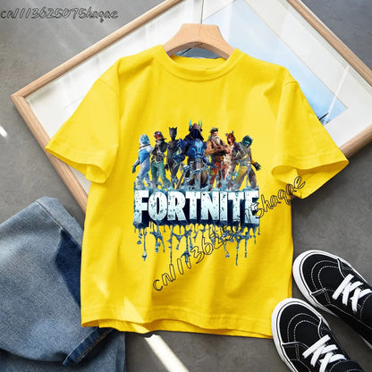 T-shirt infantil de verão Fortnite Bottle Royale — T-shirt de aniversário e festa para menino, manga curta em algodão