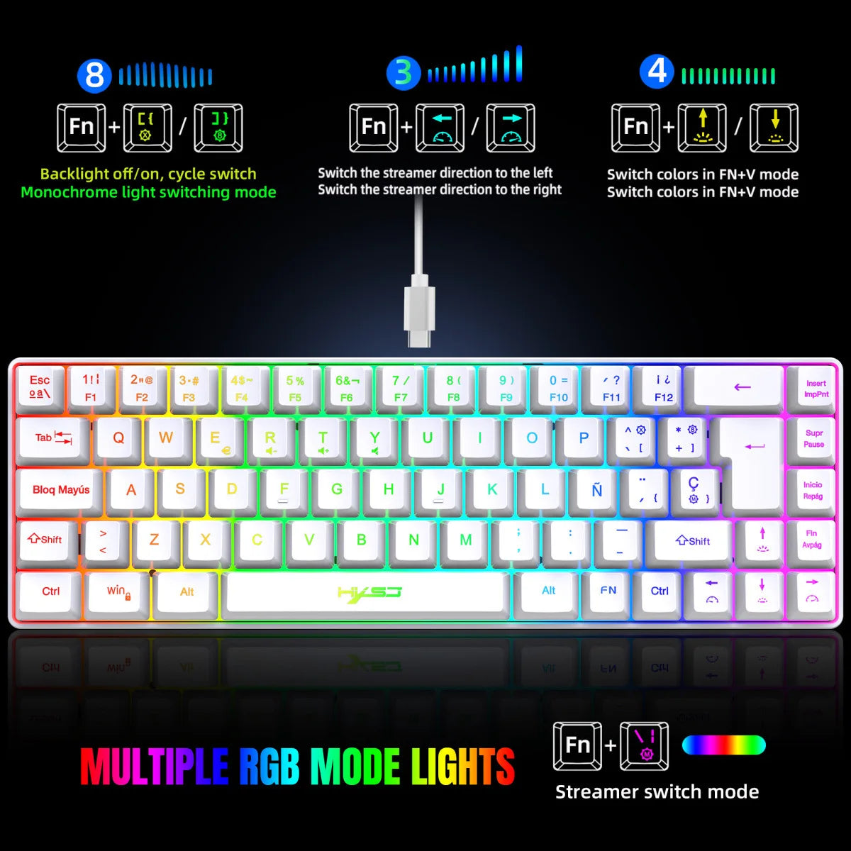 RGB backlit keyboard Russian 69 keys white membrane gaming wired ergonomic Keyboards for compact mini for pc laptop color black