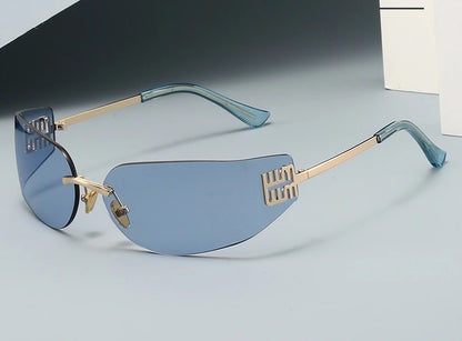 2026 New High End Sunglasses Women Rimless Curved Sun Glasses for Eye Protection and Sunscreen Travelling Hiking Shades Gafas