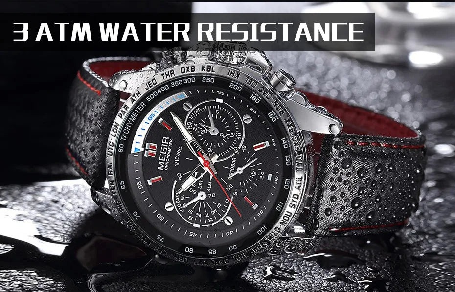 MEGIR 1010 Men's Quartz Watch with Leather Strap, Analog Display, Fashion Design, Stylish Gift for Men relogio feminino