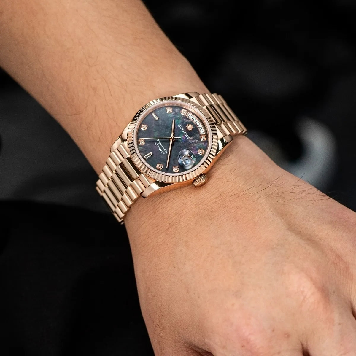 Sugess 36mm Mens of Watch Automatic Dandong Peacock SL3034 Day Movement Sapphire Glass 100m Waterproof Wristwatches MOP Date New