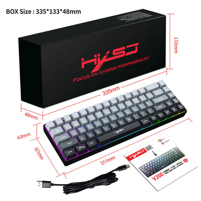 New 68% Three-Mode Wired/Wireless/Bluetooth Gaming Keyboard Gradual Change Gray RGB Backlight