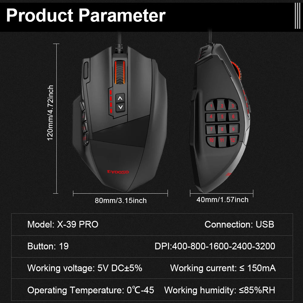 E-YOOSO X-39 USB Wired RGB Gaming Mouse, 24000 DPI Programmable Gaming Mouse with 19 Buttons, Optical Gaming Mouse for PC & Laptop