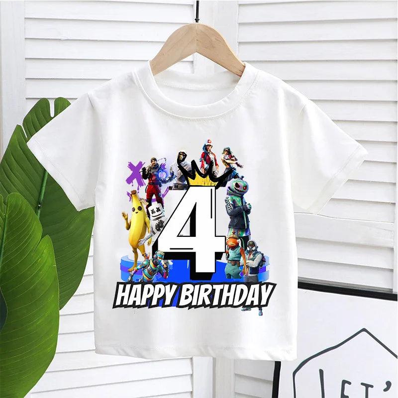 T-shirt Fortnite com Número de Aniversário para Crianças, Raparigas e Rapazes, Roupa de Verão, T-shirt em Algodão para Bebé, Top de Manga Curta para Festa, Presente para Criança Pequena