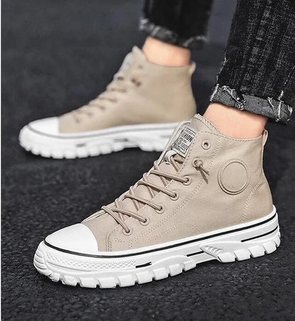 Men's Canvas Shoes Male High Top Casual Breathable Sports Shoes Gray Skateboarding Vulcanized Shoes Comfort Sneakers 2025 New