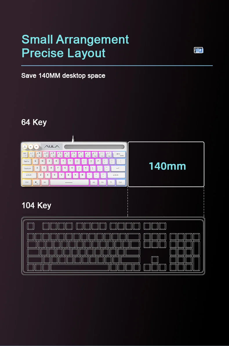 AULA F3061 Wired RGB Gaming Keyboard Membrane Keyboard 60% Gamer PC Keyboard USB Cute Keyboard